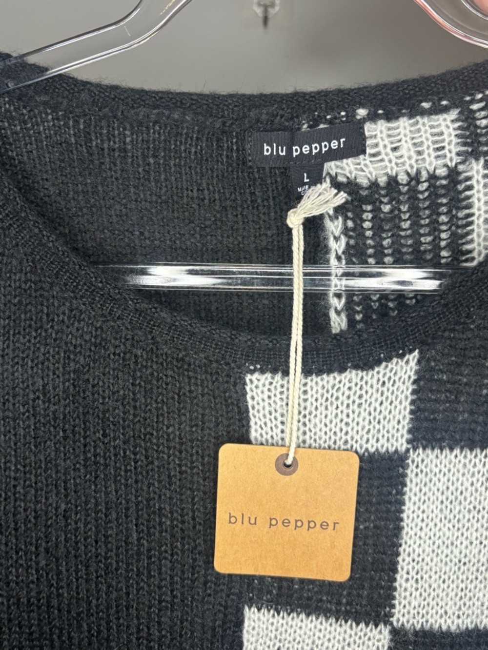 Blu Pepper Black and White Checkerboard Crewneck Sweater - Picture 3 of 4